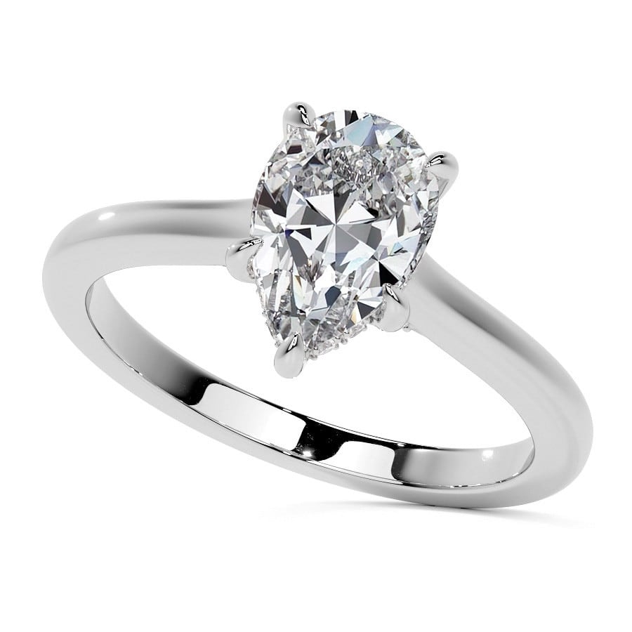 Pear Cathedral Lab Grown Diamond Engagement Ring with Hidden Halo