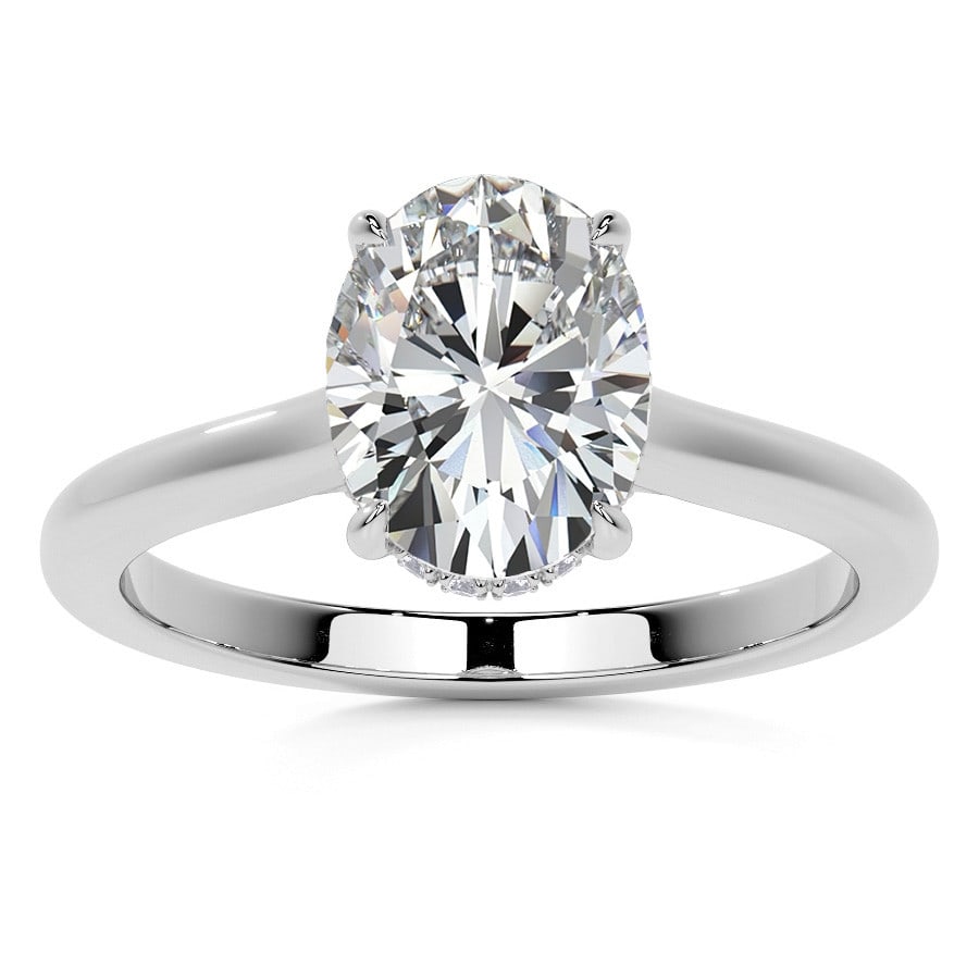 Oval Cathedral Lab Grown Diamond Engagement Ring with Hidden Halo