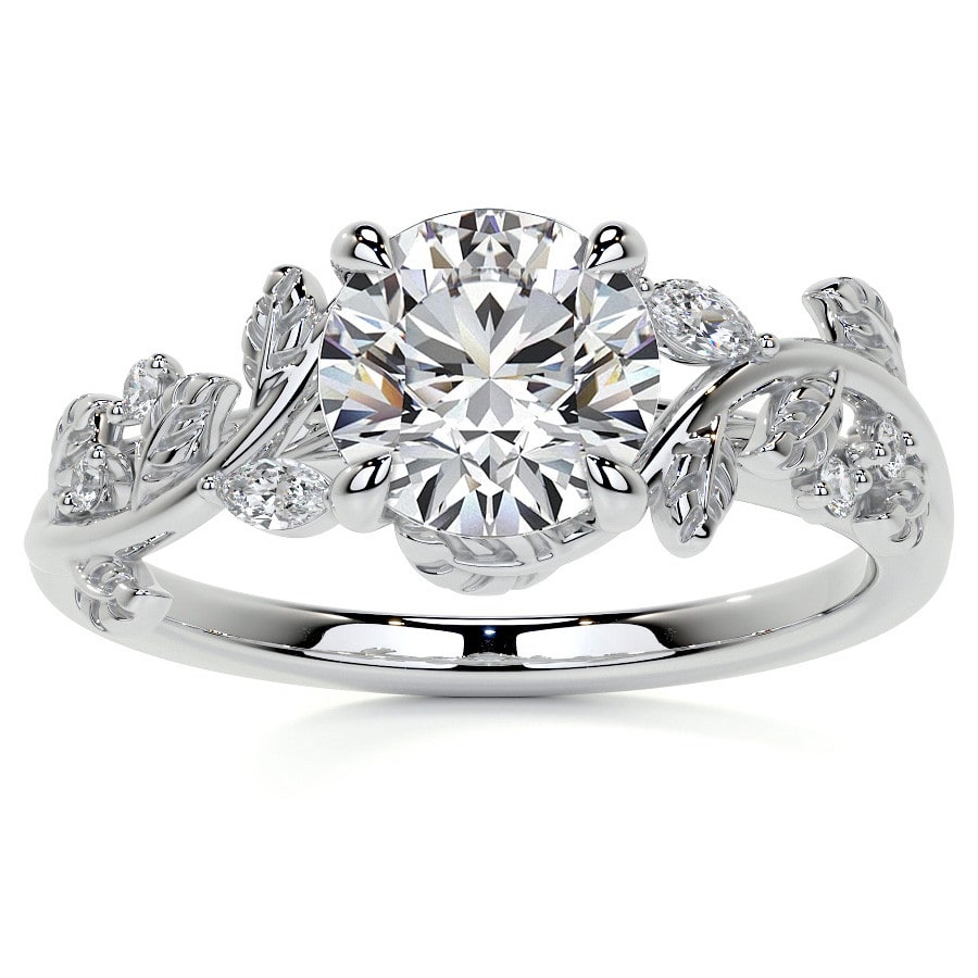 Round and Marquise Vine Inspired Lab Grown Diamond Engagement Ring