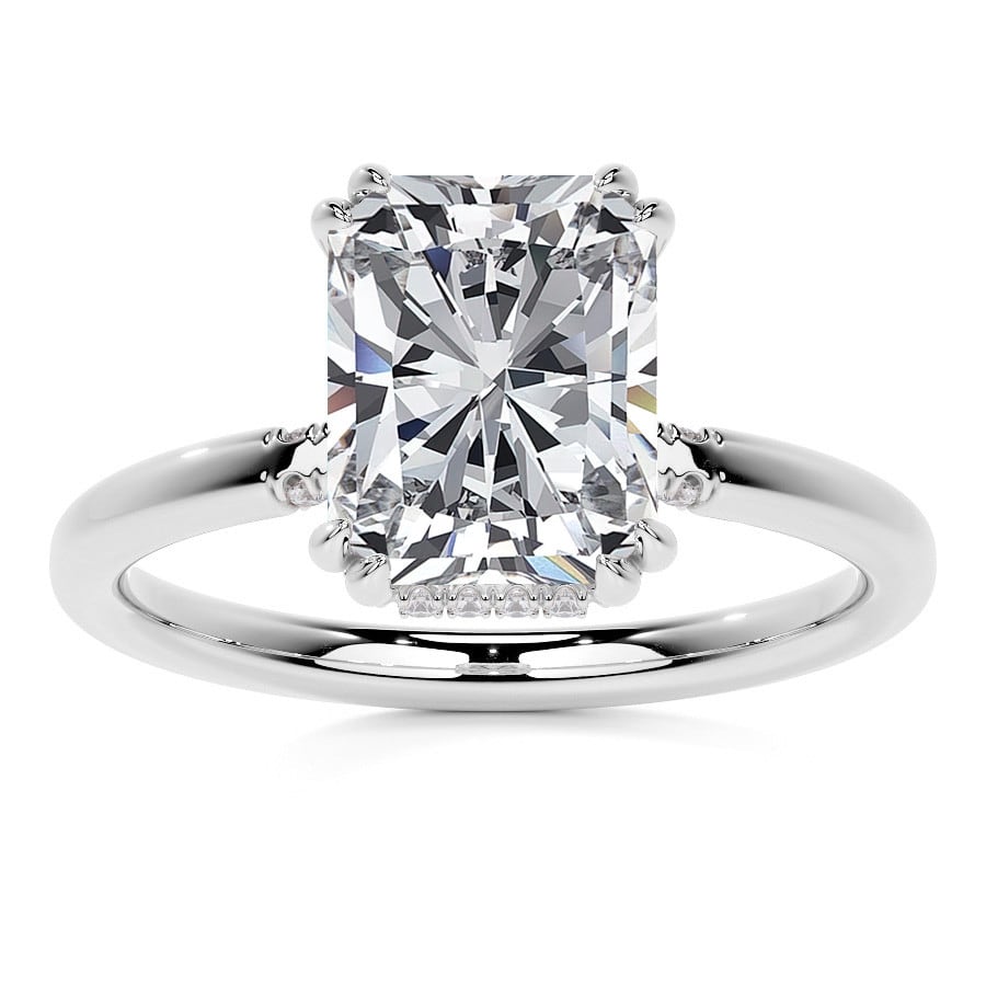 Double Prong Radiant Lab Grown Diamond Engagement Ring with Hidden Halo