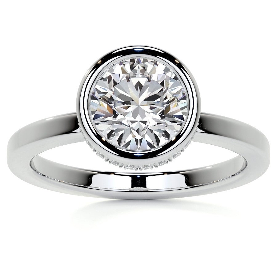 Bezel Set Round Brilliant Lab Grown Diamond Engagement Ring with Hidden Halo