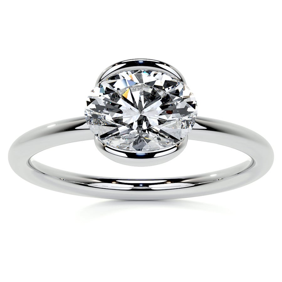 Petite Half Bezel Oval Lab Grown Diamond Solitaire Ring