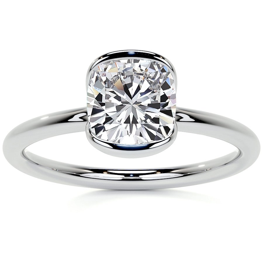 Petite Half Bezel Cushion Lab Grown Diamond Solitaire Ring
