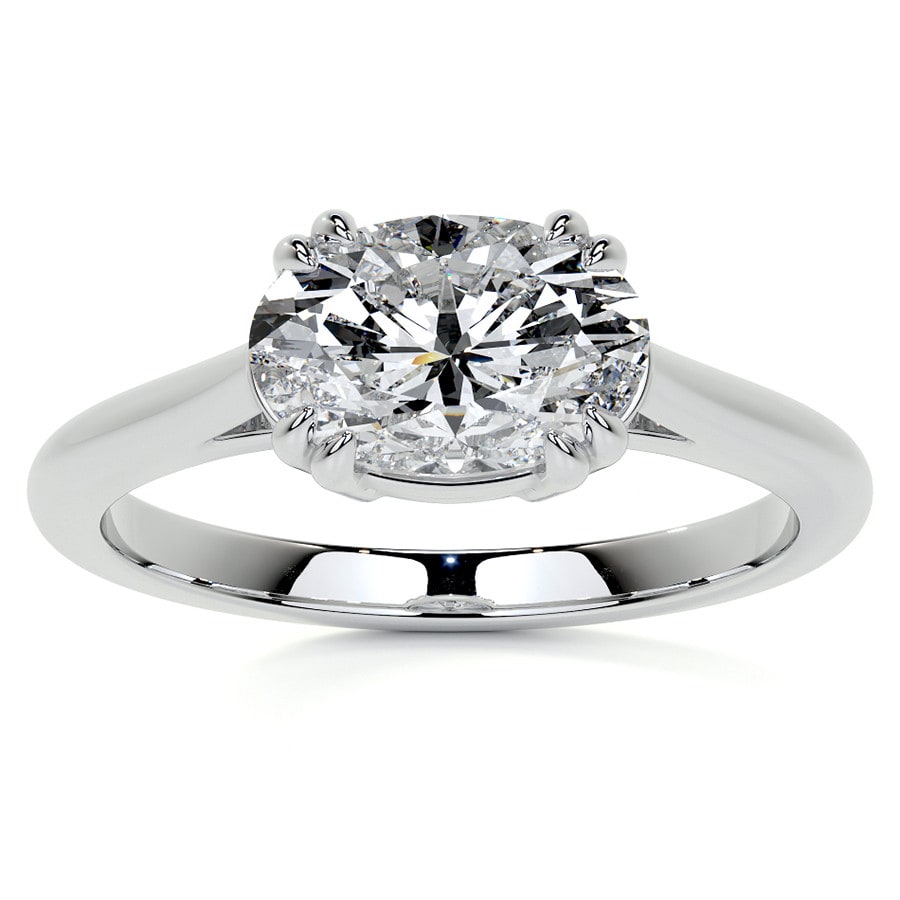 East-West Oval Lab Grown Diamond Cathedral Solitaire Ring