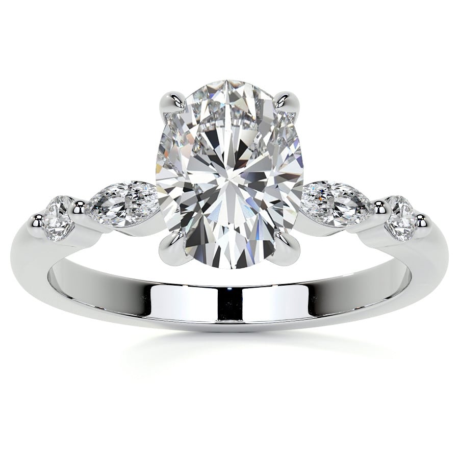 Oval Scalloped Accent Marquise Lab Grown Diamond Engagement Ring
