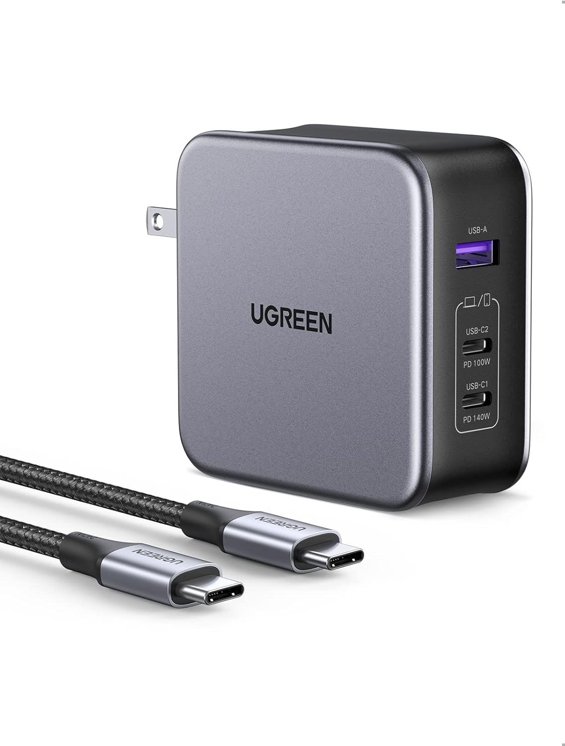 Cargador Ugreen Nexode 140W GaN Cargador USB C para portátil, PD 3.1 PPS con cable de 240W