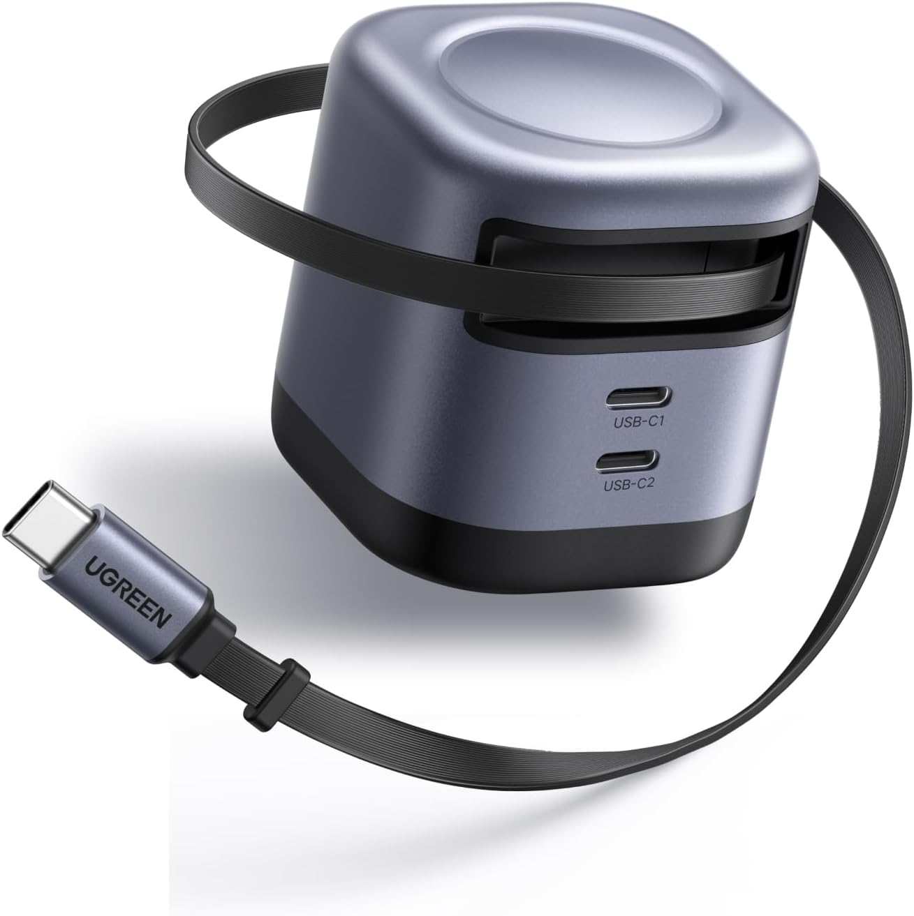 Cargador Ugreen retráctil GaN de 45 W para iPhone 17, cargador rápido USB C de 3 puertos con cable