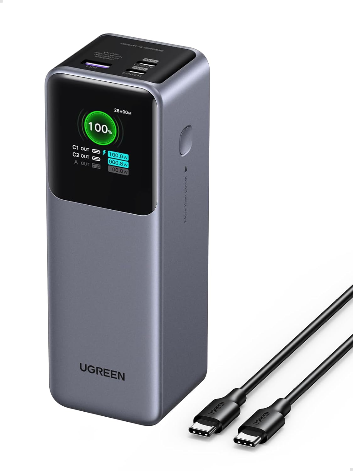 Power Bank Ugreen Power 25000mAh 200W portátil para laptop PD 3.1 de 3 puertos con pantalla TFT inteligente