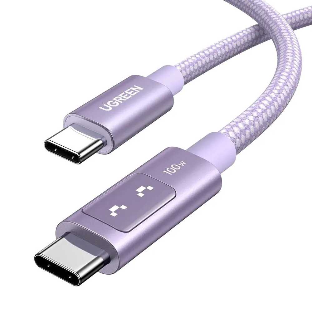 Cable Ugreen Uno USB-C a USB-C 100W 1mts Carga Rápida LED - Púrpura