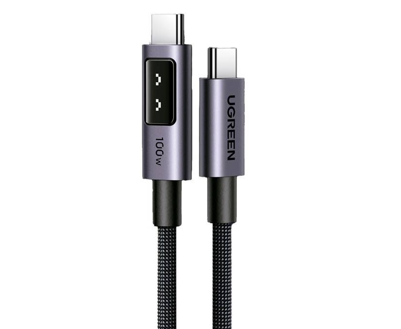 Cable Ugreen Uno USB-C a USB-C 100W 1/2 mt Carga Rápida LED - Negro