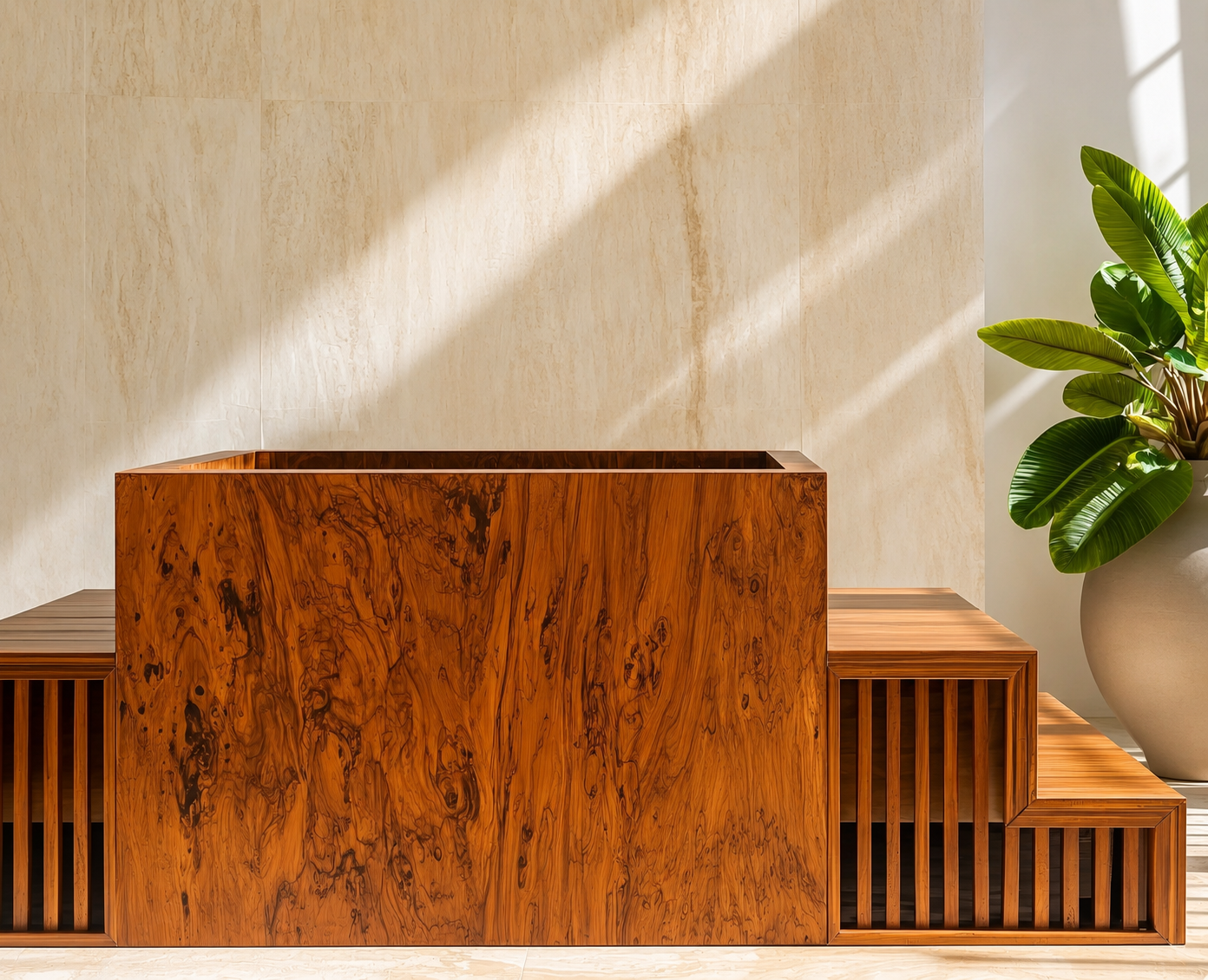 Two-person teak ice bath