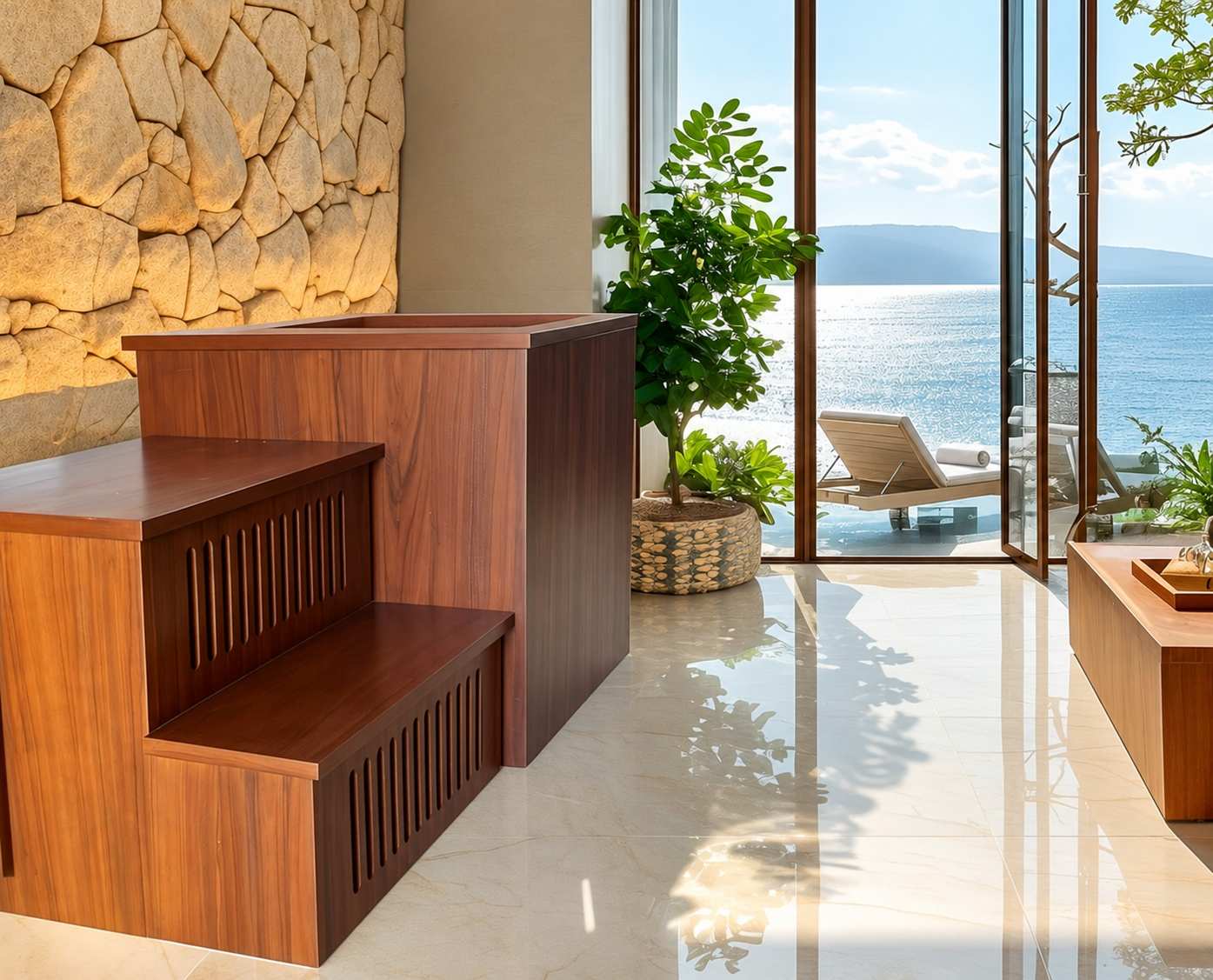Cubic teak ice bath