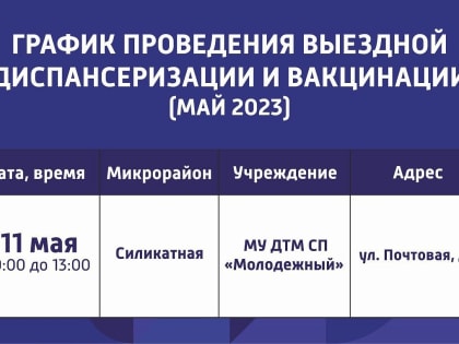 Выездной пункт диспансеризации работает 11 мая на Силикатной