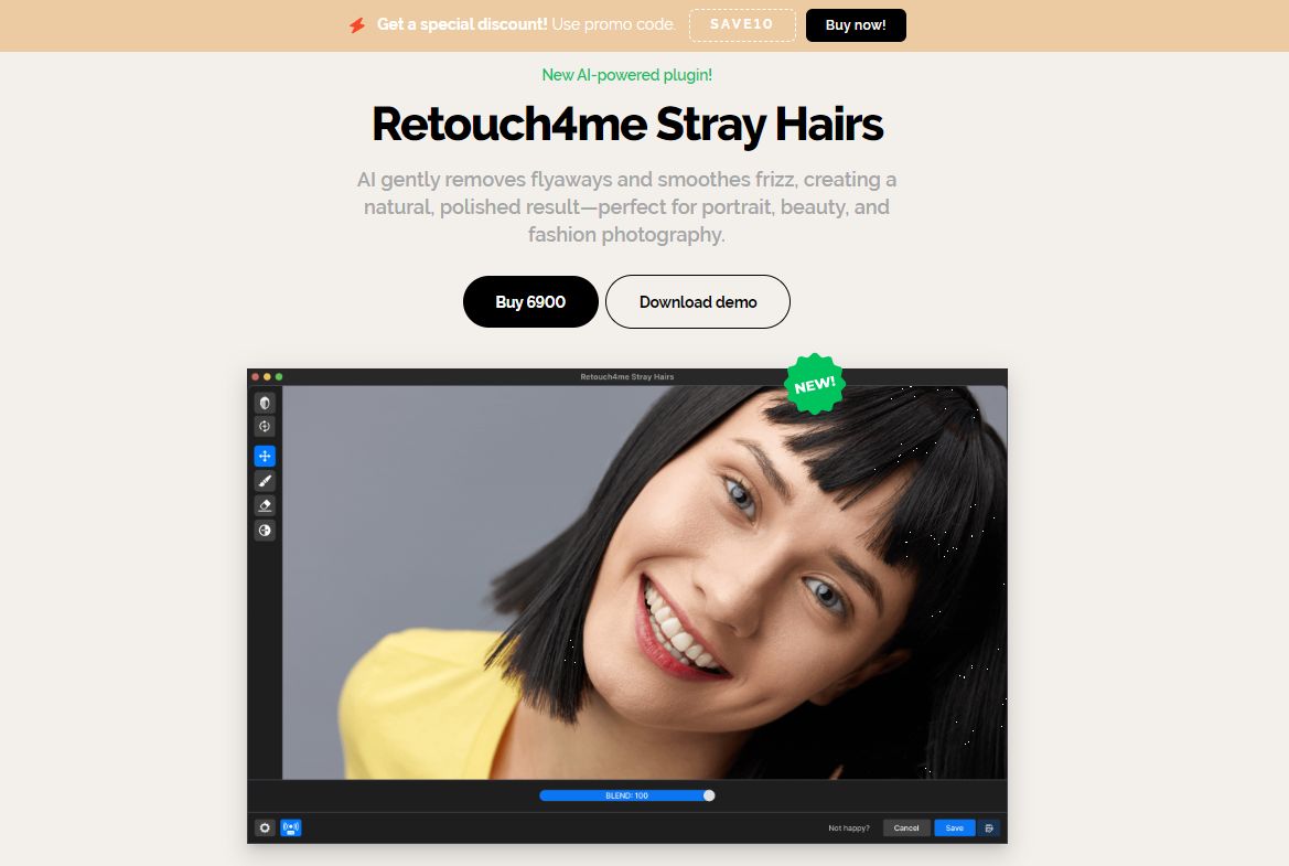 AI Tool to Remove Flyaway Hair in Photoshop | Retouch4me Stray Hairs