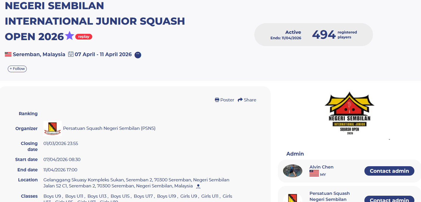 NEGERI SEMBILAN INTERNATIONAL JUNIOR SQUASH OPEN 2026