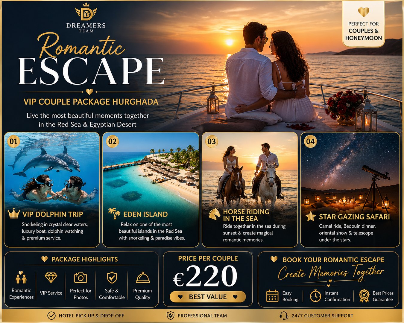 Hurghada Couple Package | VIP Dolphin Trip, Makadi Safari & Ozira Island Escape