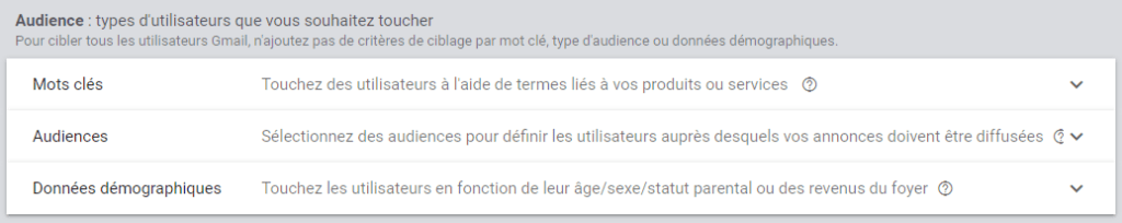 le ciblage campagne Gmail