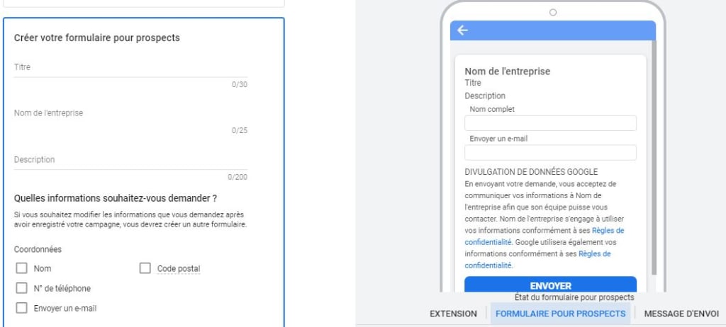 Configuration extension de formulaire pour prospects