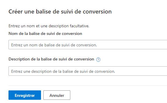 Création de balise de suivi des conversions bing ads
