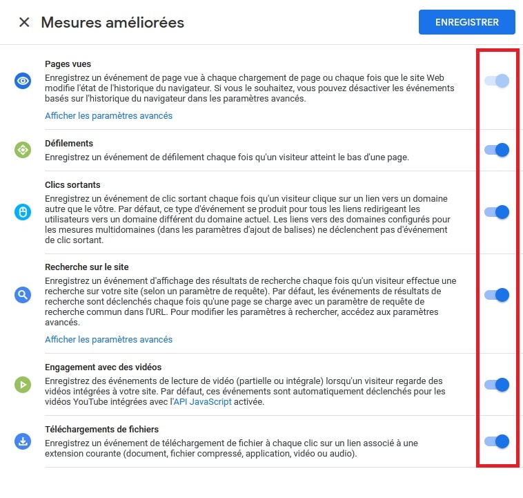 configurer les mesures améliorées Google Analytics 4