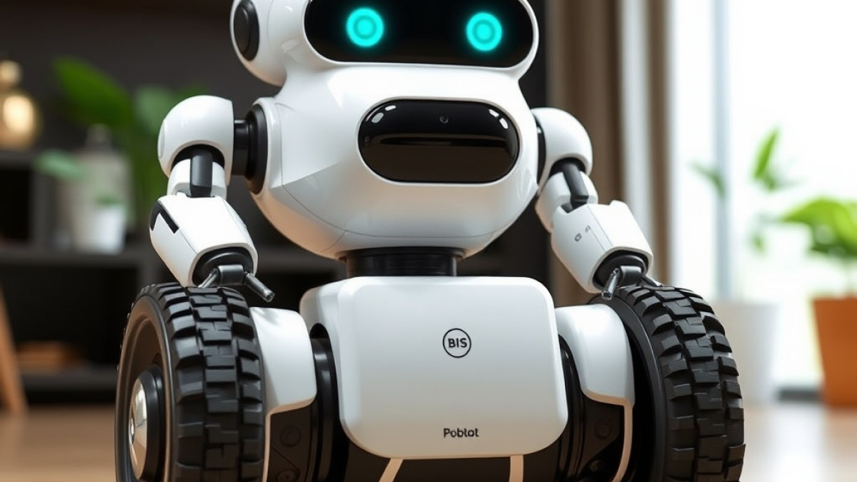 Ilustrasi penerapan teknologi robotika dan perangkat otomatis untuk penggunaan sehari-hari di rumah