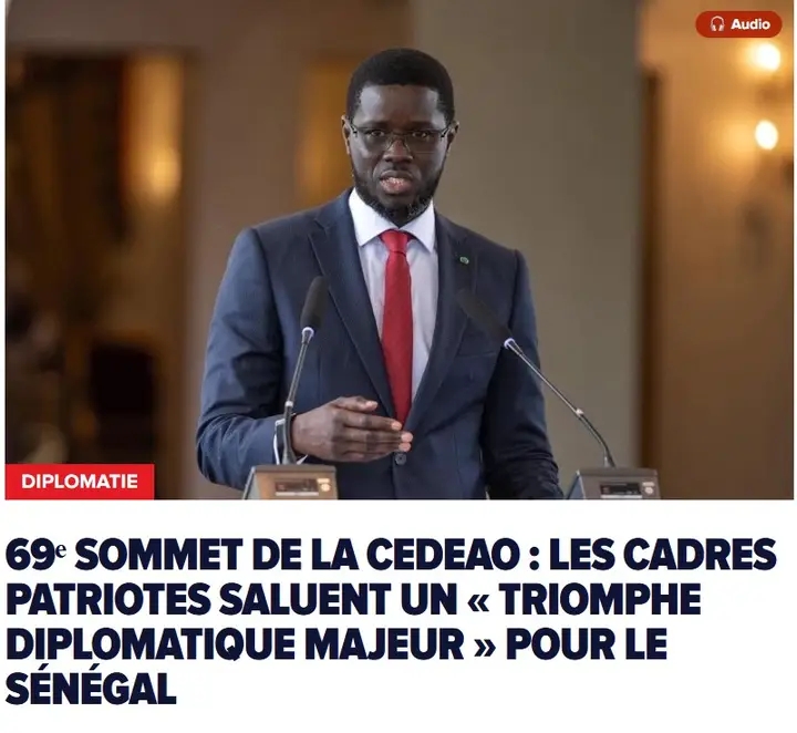 Bassirou Diomaye Faye actuel président de la CEDEAO  « triomphe diplomatique majeur »  pour le Sénégal...