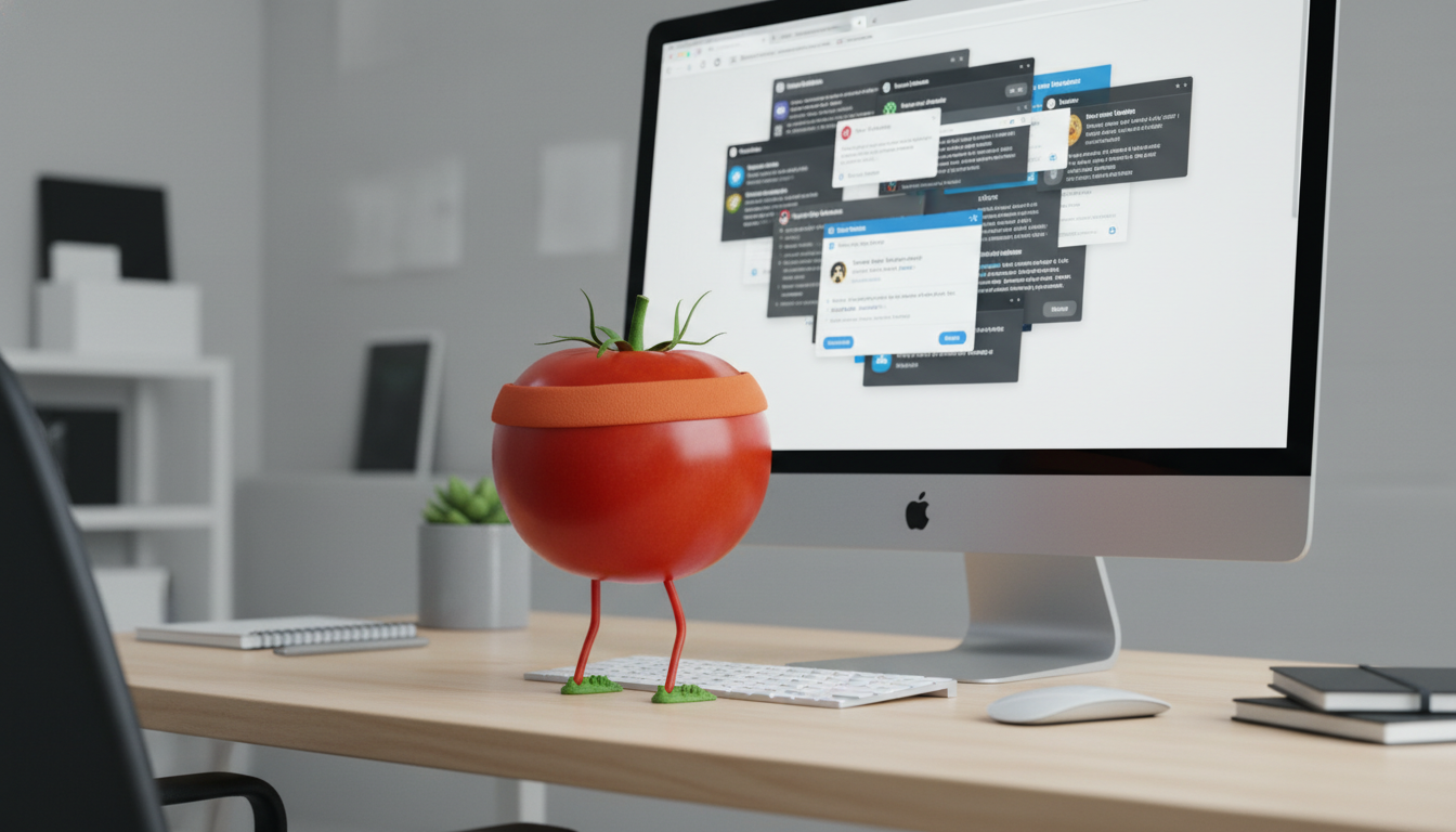 Computer screen showing multiple browser tabs, Slack notifications, email alerts, and Discord messages