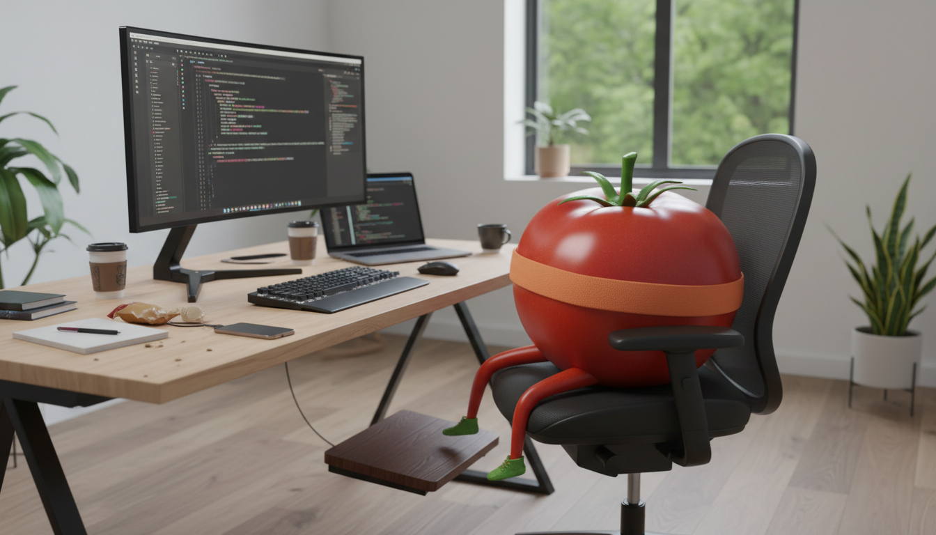 Developer working from home at desk for extended periods in comfortable but sedentary setup