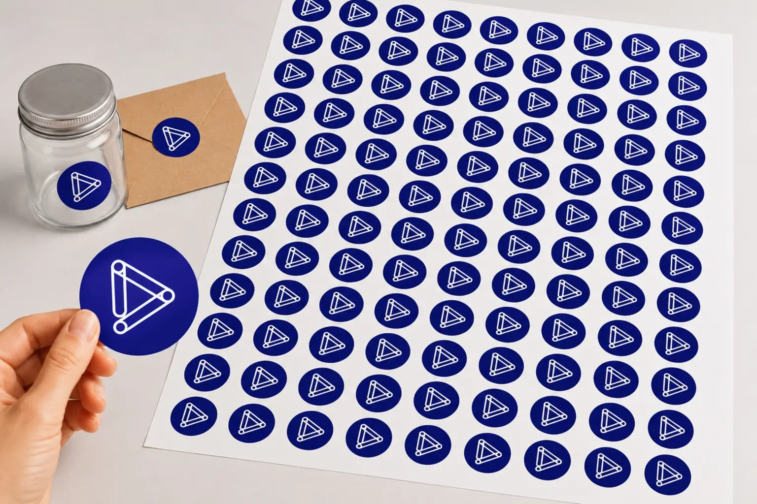 Paño con un único diseño de sticker Play Express repetido para estimar cuántas unidades caben
