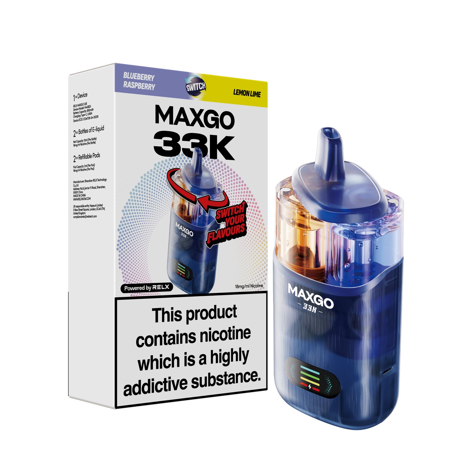RELX MAXGO 33K - BLUEBERRY RASPBERRY/LEMON LIME