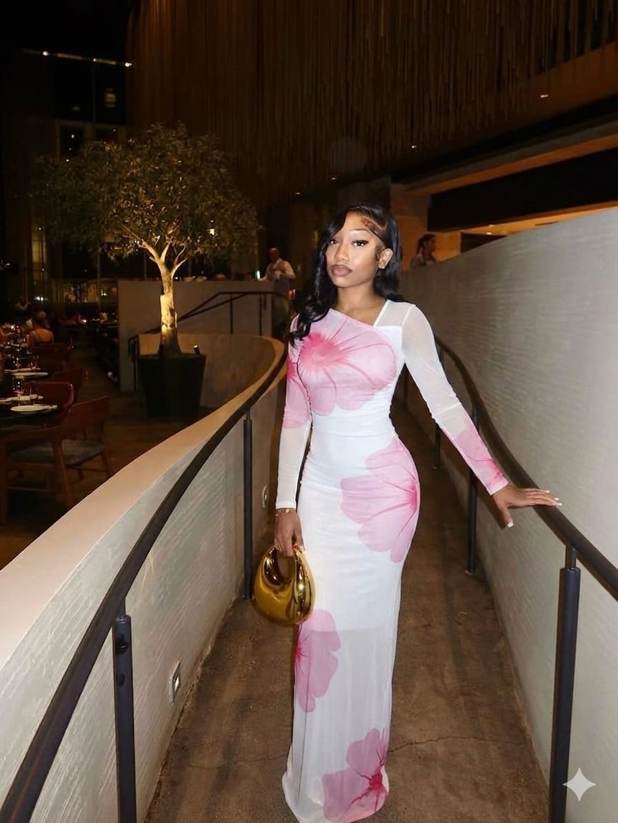 Floral Mesh Bodycon Maxi Dress