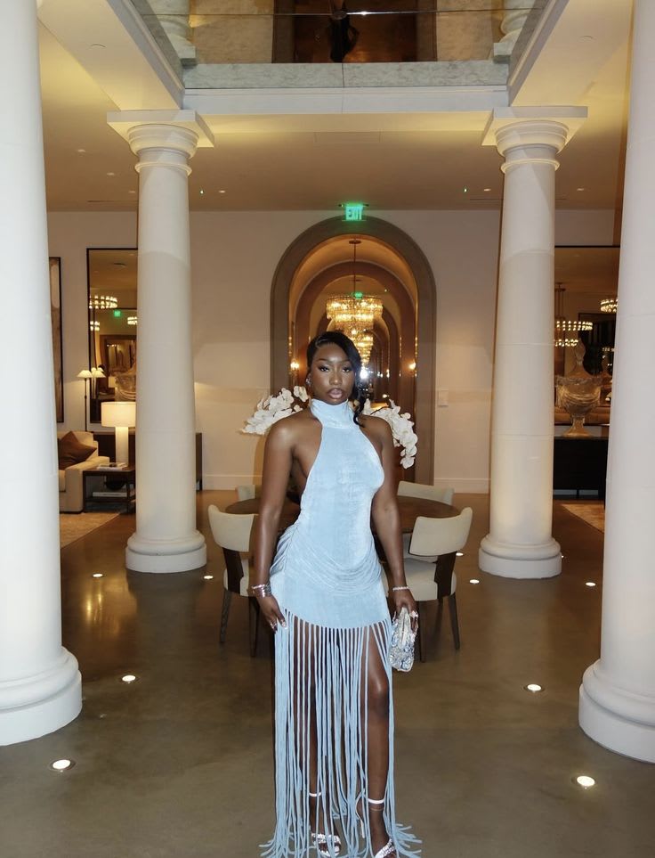 Fringe Halterneck Midi Dress