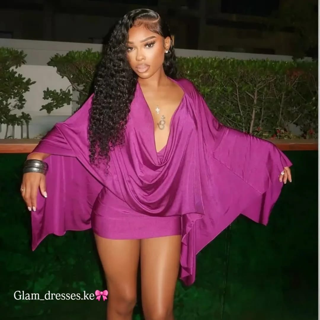 Satin Draped Cape Mini Dress