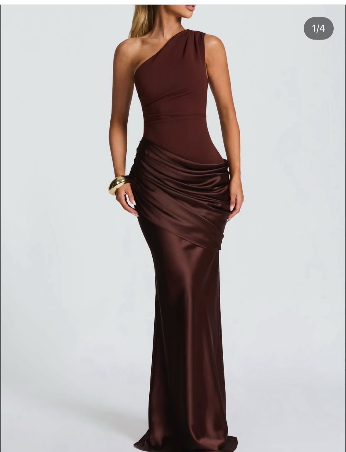 Satin Draped One-Shoulder Maxi Gown