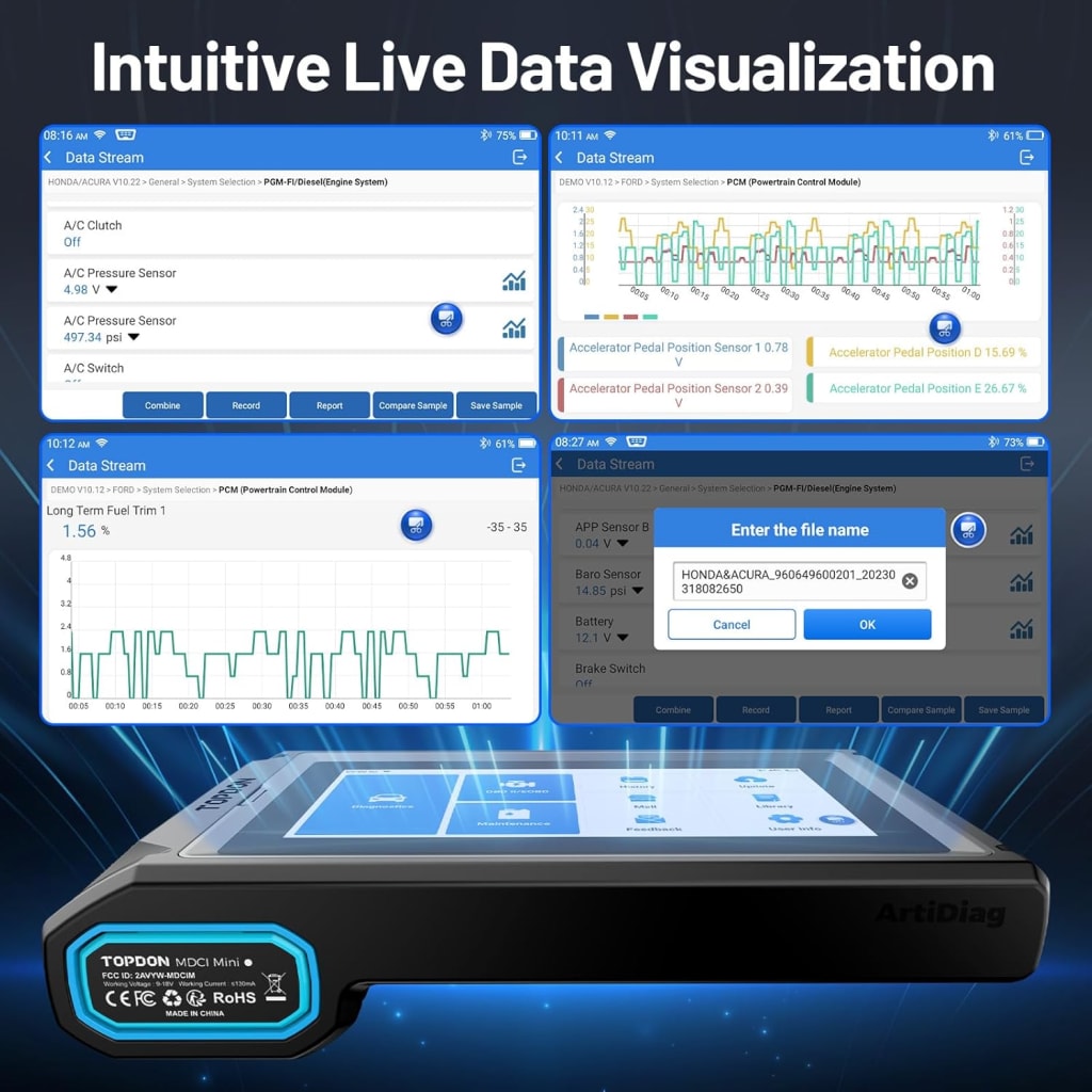 TOPDON Scanner AD800BT V2.0, Bidirectional Scan Tool, Full Systems Diagnostic Tool for All Vehicles, Automotive Diagnostic Scanner for Car, 28+ Services, FCA AutoAuth, CANFD, 2 Years Free Update