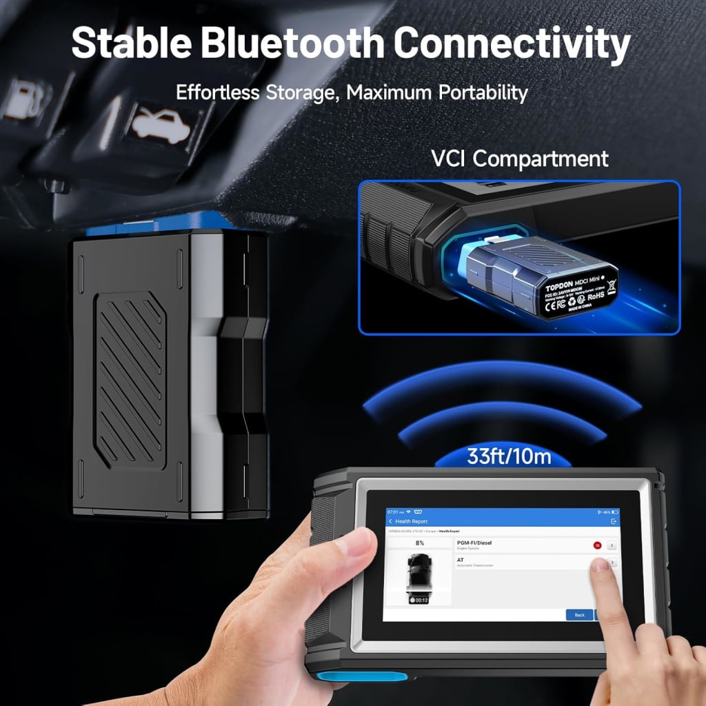 TOPDON Scanner AD800BT V2.0, Bidirectional Scan Tool, Full Systems Diagnostic Tool for All Vehicles, Automotive Diagnostic Scanner for Car, 28+ Services, FCA AutoAuth, CANFD, 2 Years Free Update