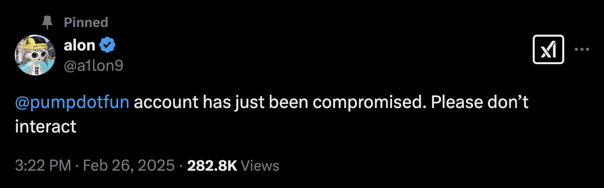 pump.fun co-founder confirms the X account has been compromised