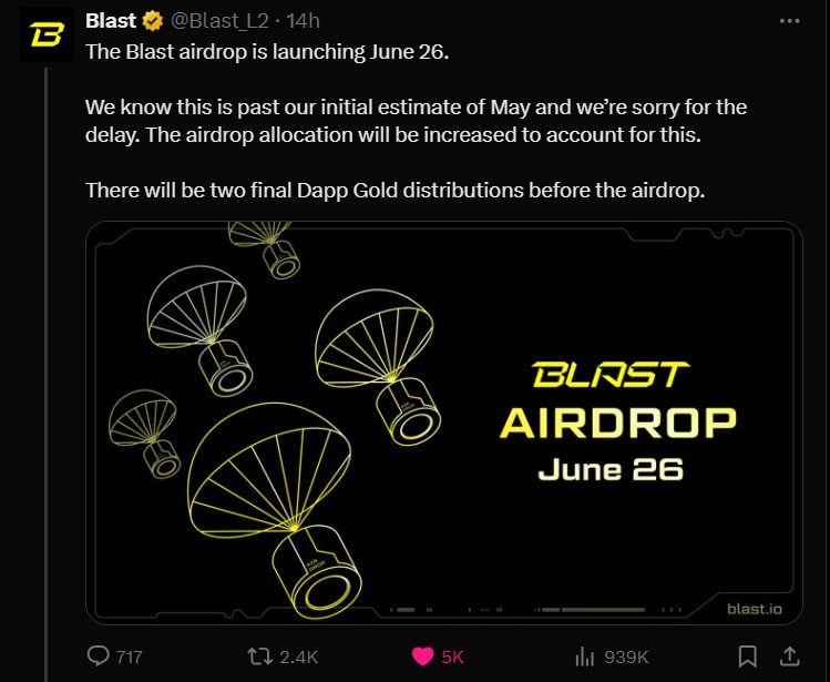 Tweet link: https://x.com/Blast_L2/status/1790839049521123350