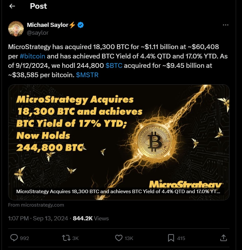 Announcement link: https://x.com/saylor/status/1834564555944481227