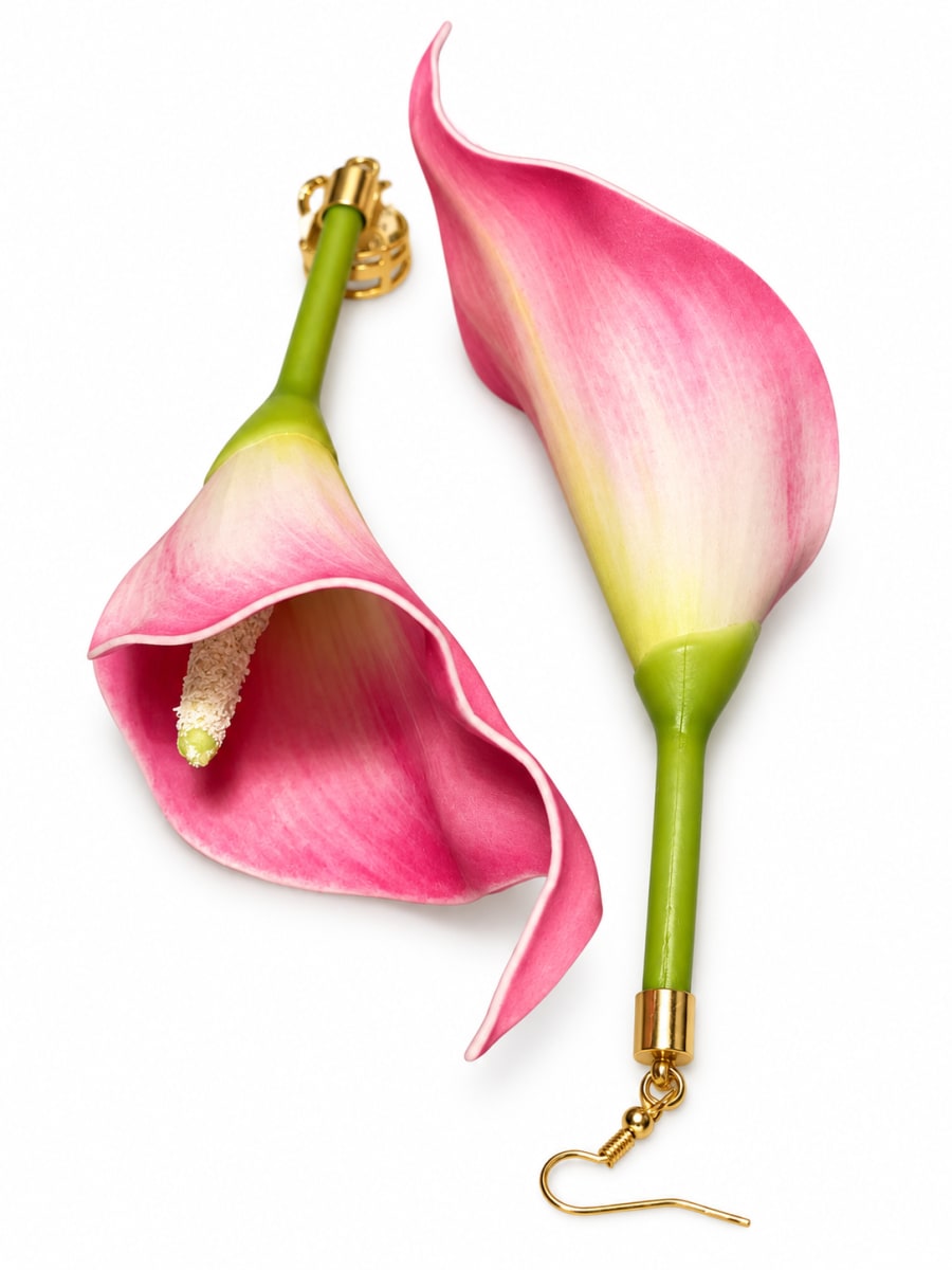 Pink Calla Lily Floral Drop Earrings