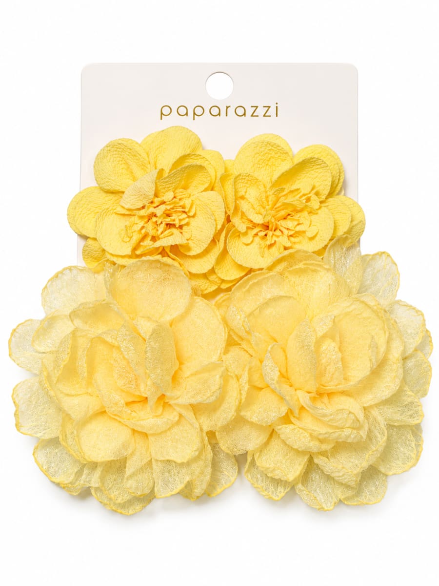 Paparazzi Yellow Layered Floral Statement Earrings