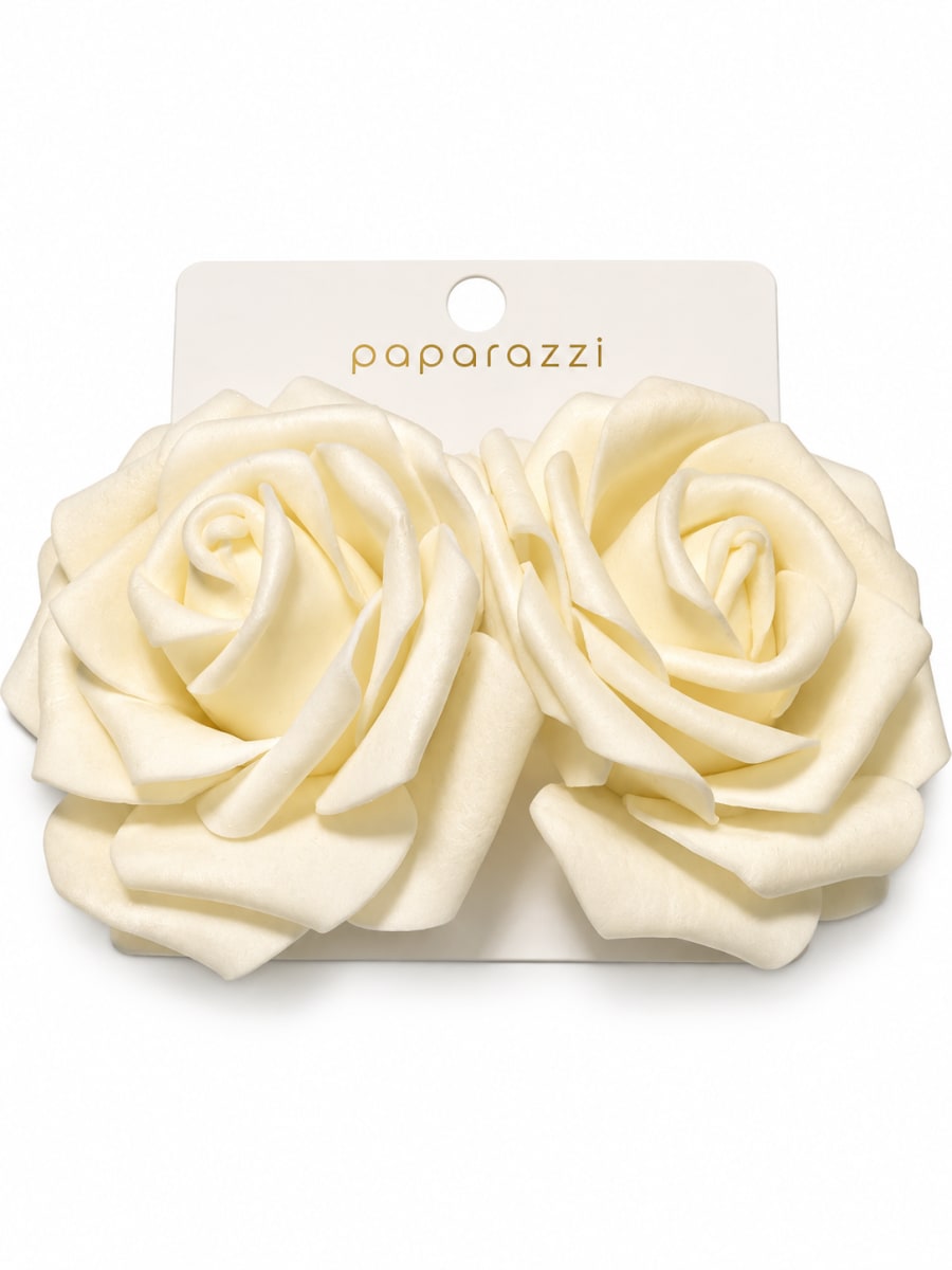 Paparazzi Ivory Rose Statement Earrings