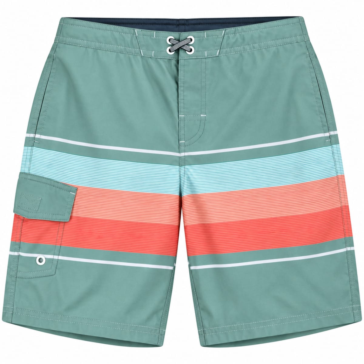 Striped Sage and Coral Board Shorts