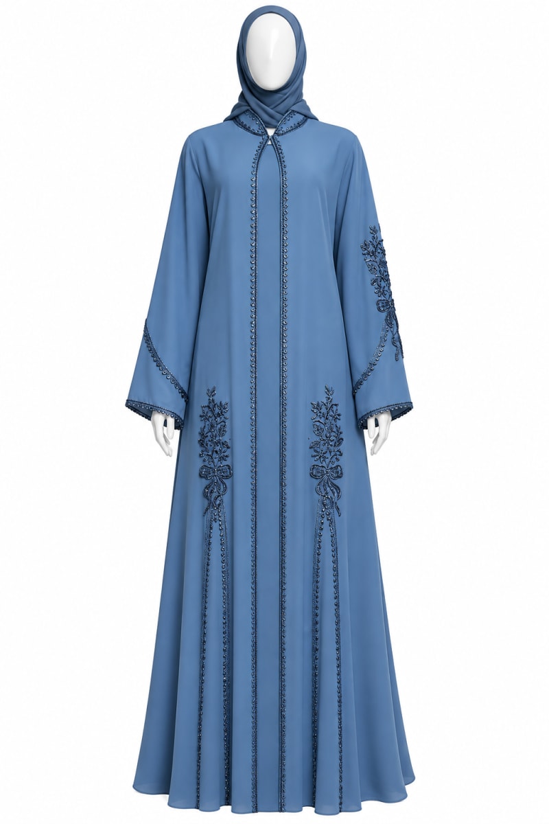 Dusty Blue Embroidered Abaya