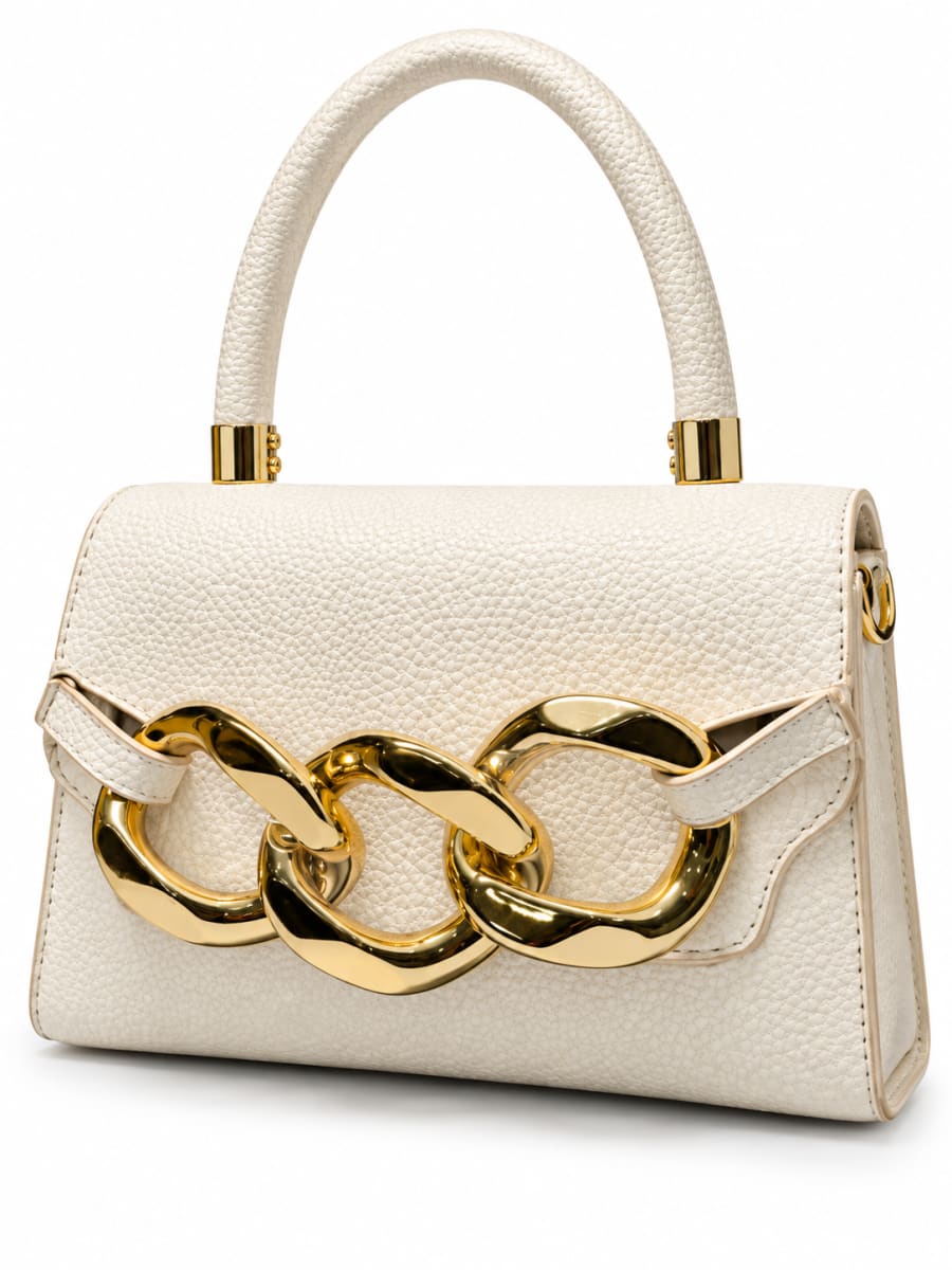 Ivory Gold Chain Structured Handbag