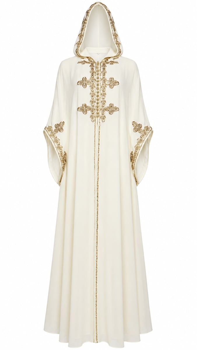 Ivory Embroidered Hooded Abaya