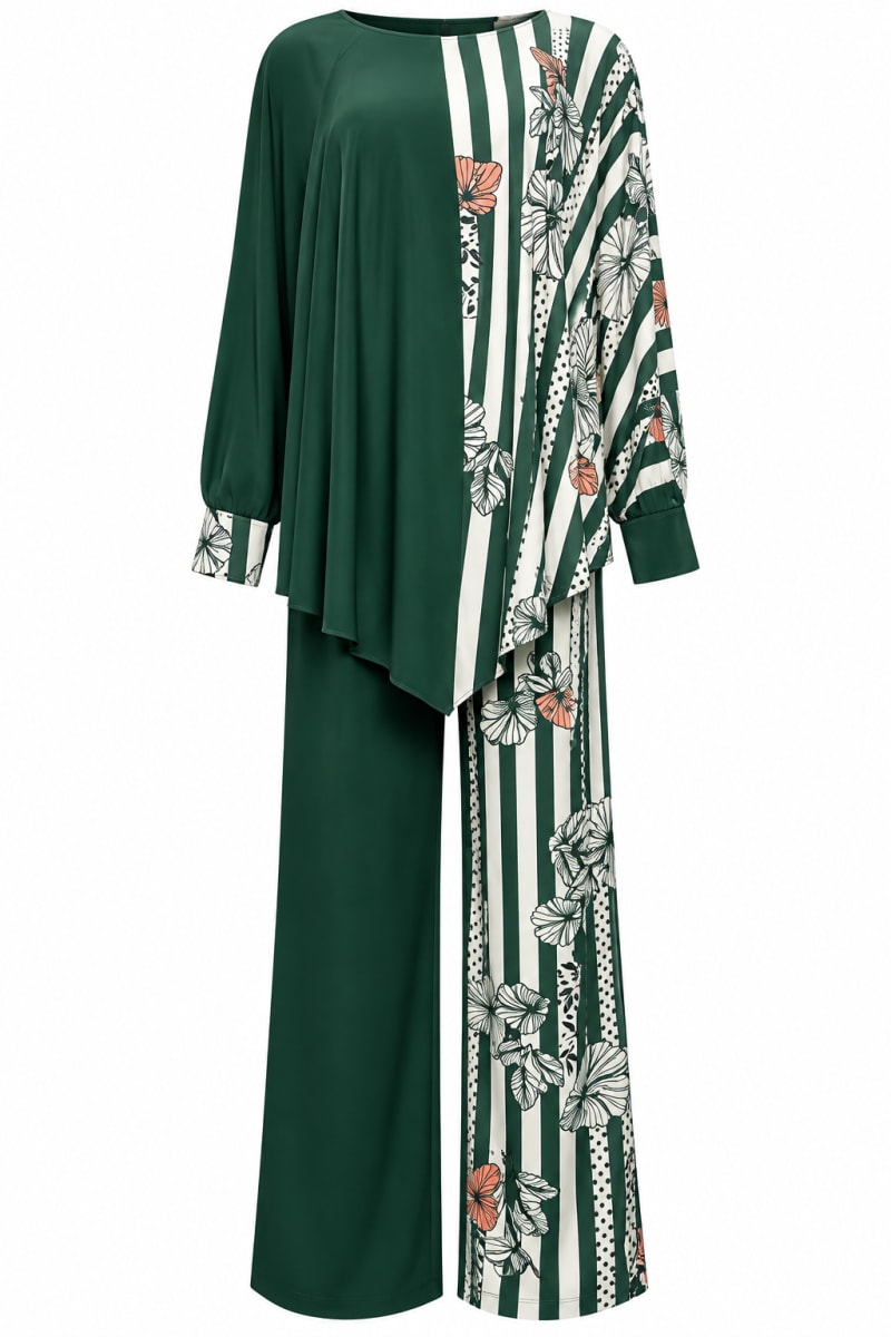 Desti Floral Stripe Two-Piece Pant Set