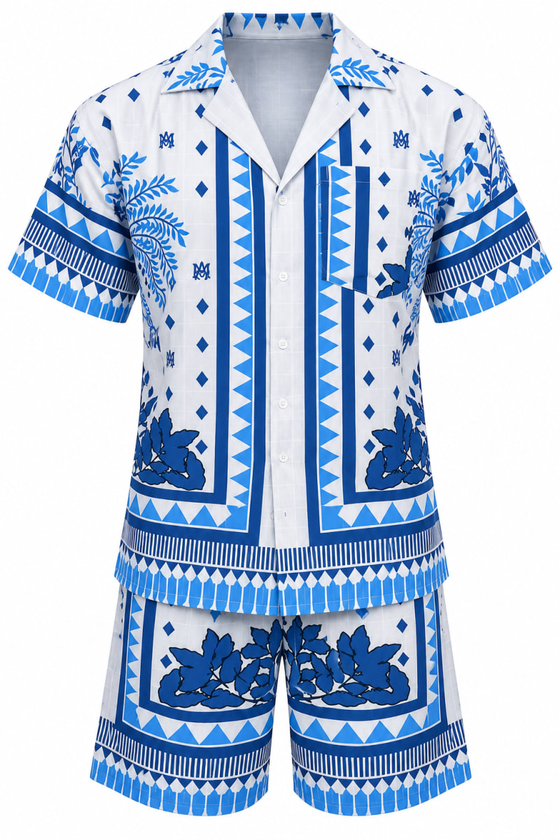 Amiri Blue & White Printed Short-Sleeve Shirt and Shorts Set