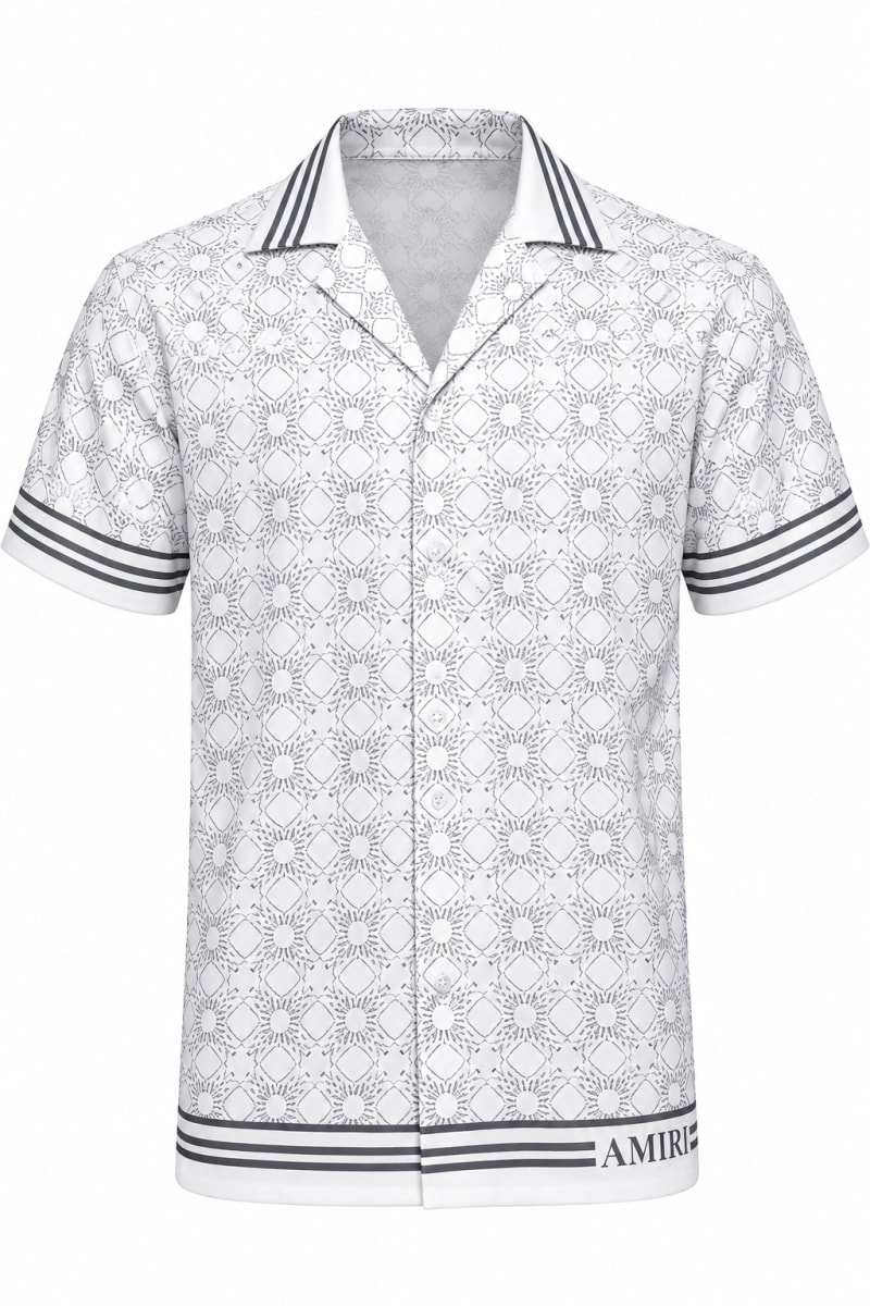 Amiri White & Grey Patterned Short-Sleeve Shirt