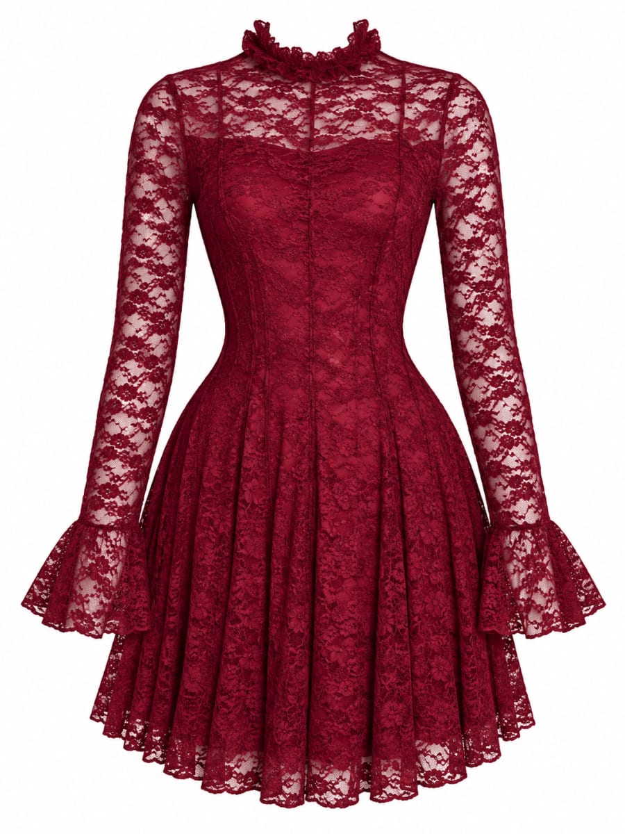 Lace Long-Sleeve Mini Dress 3